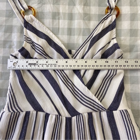 AEO jumpsuit wide legs flare blue white striped light Bohemian smock back XS - Picture 9 of 15